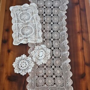 Elegant Cream Crochet Table Runner Set